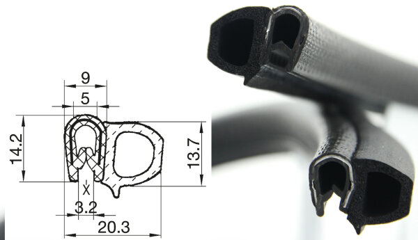 DS5 - PVC/EPDM kantbeschermingsprofiel afdichtingsprofiel rubber zijdichting - klembereik 1 - 3 mm