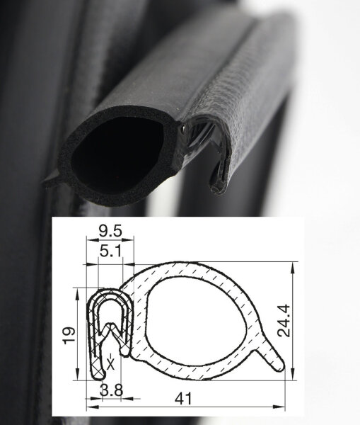 DS6 - PVC/ EPDM Kantenschutz Dichtungs Profil Gummi Dichtung seitlich - Klemmbereich 2 - 4,5 mm
