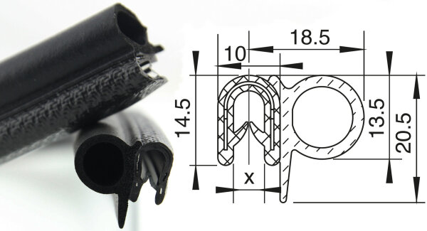 DS9 - PVC/ EPDM Kantenschutz Dichtungs Profil Gummi Dichtung seitlich - Klemmbereich 1,5 - 2,5 mm