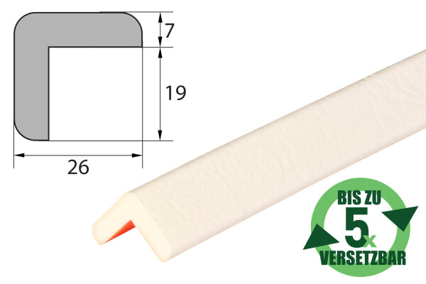 ES1-RE-W perfil protector de esquinas (PU) con superficie adhesiva reposicionable varias veces - blanco - protección contra impactos - perfil de advertencia
