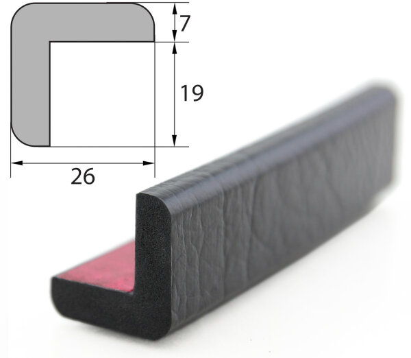 ES1-S corner protection profile (PU) with adhesive surface - black - impact protection - warning profile - protective profile
