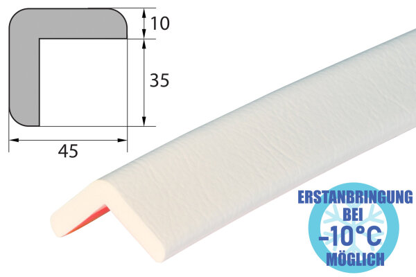 ES2-FR-W Eckschutzprofil (PU) mit dauerfrostgeeigneter Klebefläche -Weiß - Stoßschutz - Warnprofil