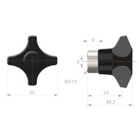 4SG50-IG6 vier Ecken Kunststoff Sterngriff Dm 50 mm Griff...