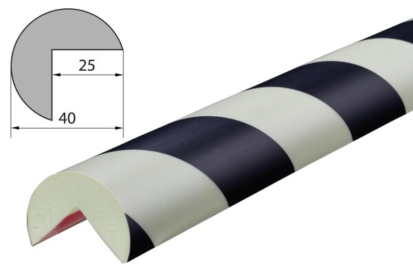 ES4-PS Eckschutzprofil (PU) mit Klebefläche- Photolumineszierend/Schwarz - Warnprofil - Schutzprofil