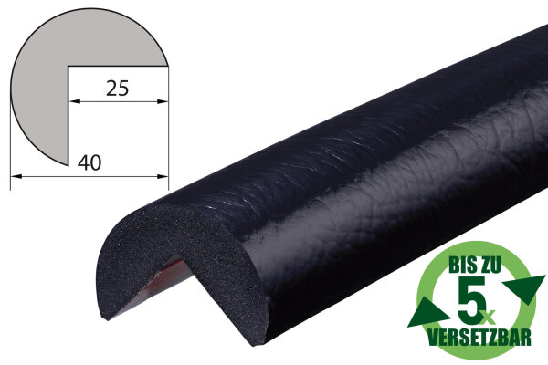 ES4-RE-S Hoekbeschermingsprofiel (PU) met meermaals herpositioneerbaar kleefoppervlak - Zwart - Stootbescherming - Waarschuwingsprofiel