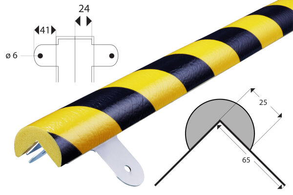 ES4-W-GS Corner protection profile (PU) for screwing - Yellow/Black - Impact protection - Warning profile - Protection profile