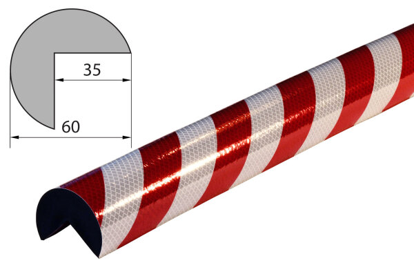 ES5-RR-1 Corner Protection Profile (PU) with Adhesive Surface Reflective/Red - Impact Protection - Warning Profile (1m piece)