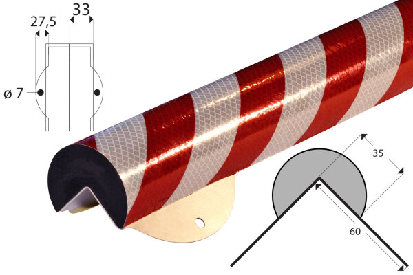 Profilo di protezione angolare ES5-W-RR (PU) da avvitare - Riflettente/Rosso - protezione dagli urti - profilo di protezione