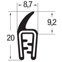 DF1 - Profil de protection de bord avec lèvre détanchéité EPDM - plage de serrage 1-2 mm