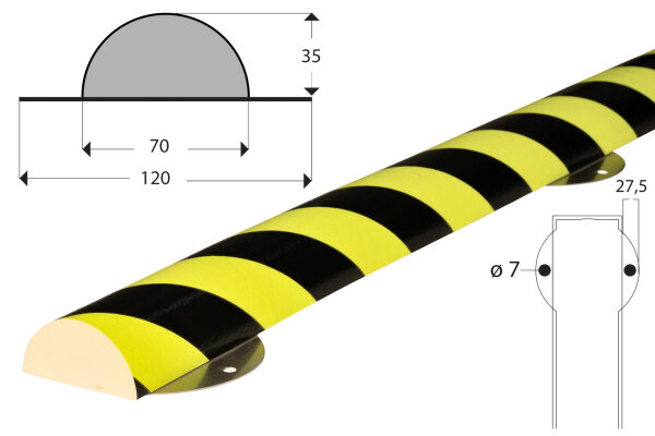 FS6-W-FS Flächenschutzprofil (PU) zum Verschrauben -Fluoreszierend/Schwarz- Stoßschutz -Schutzprofil