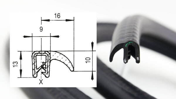 DF10 - EPDM edge protection sealing lip profile rubber seal - clamping range 1-2 mm