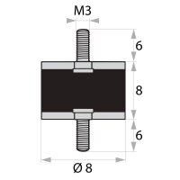 GP-AG/AG-6/6-M3-D8xH8 Gummi-Metall-Puffer Gummipuffer...