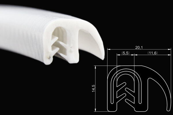 DF10-SIL-W perfil protector de bordes de silicona con junta de labio - rango de sujeción 1-4,0 mm