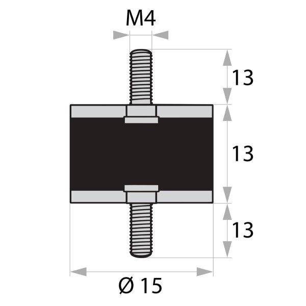 GP1-15-13-AG/AG-M4x10 Gummi-Metall-Puffer Gummipuffer Schwingungsdämpfer Silentblock