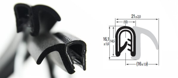 DF11 - PVC/ EPDM Kantenschutz Dichtungs Fahnen Profil Gummi Dichtung - Klemmbereich 1-3,5 mm