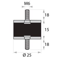 GP-AG/AG-18/18-M6-D25xH15 Gummi-Metall-Puffer Gummipuffer...