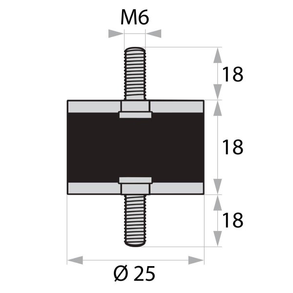 GP-AG/AG-18/18-M6-D25xH18 Gummi-Metall-Puffer Gummipuffer Schwingungsdämpfer Silentblock