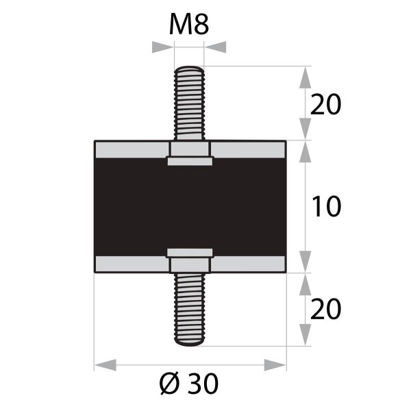 Supporto gomma-metallo GP-AG/AG-20/20-M8-D30xH10 tampone in gomma antivibrante silentblock
