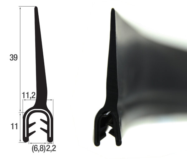 DF14 - EPDM randbeschermingsprofiel met afdichtlip - klembereik 2-4 mm