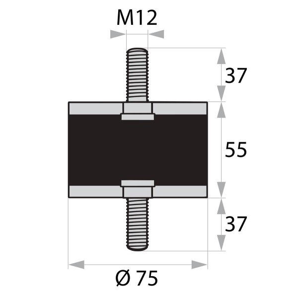 GP-AG/AG-37/37-M12-D75xH55 Gummi-Metall-Puffer Gummipuffer Schwingungsdämpfer Silentblock