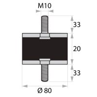 GP-AG/AG-33/33-M10-D80xH20 Gummi-Metall-Puffer...