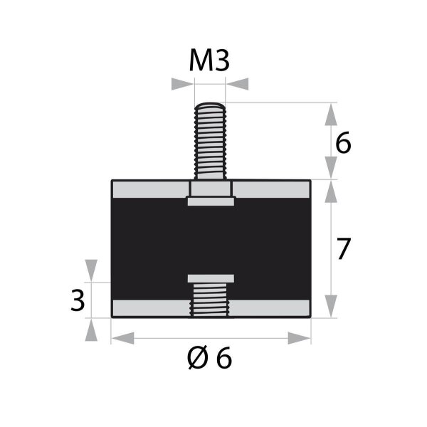 GP2-06-07-AG/IG-M3 x 6/3 Gummi-Metall-Puffer Gummipuffer Schwingungsdämpfer Silentblock