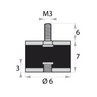 GP2-06-07-AG/IG-M3 x 6/3 Gummi-Metall-Puffer Gummipuffer...
