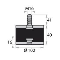 GP-AG/IG-41/16-M16-D100xH40 Gummi-Metall-Puffer...