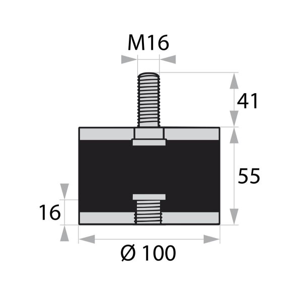 GP-AG/IG-41/16-M16-D100xH55 Gummi-Metall-Puffer Gummipuffer Schwingungsdämpfer Silentblock
