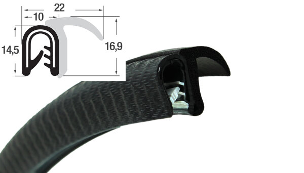 DF18 - Randbeschermingsprofiel met afdichting PVC/EPDM - klembereik 1-3,5 mm