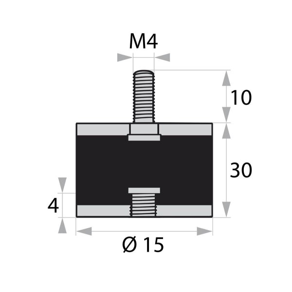 GP2-15-30-AG/IG-M4 x 10/4 Gummi-Metall-Puffer Gummipuffer Schwingungsdämpfer Silentblock