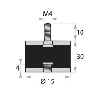 GP2-15-30-AG/IG-M4 x 10/4 Gummi-Metall-Puffer Gummipuffer...