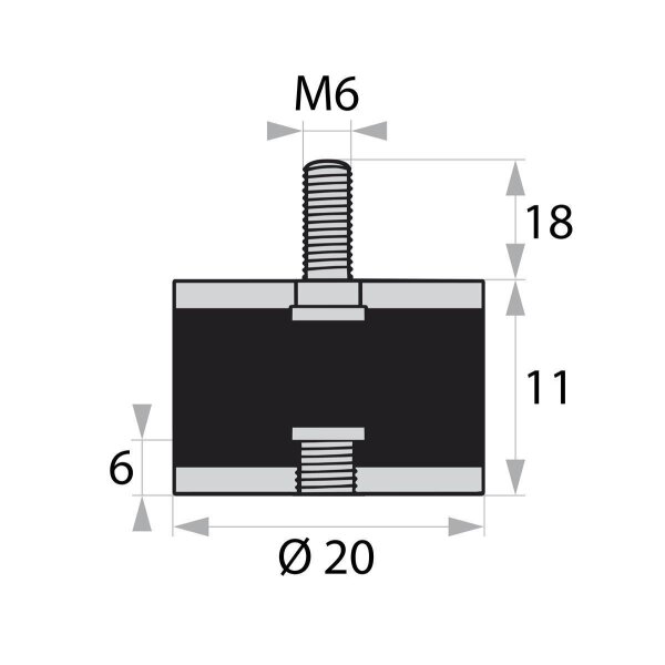 GP2-20-11-AG/IG-M6 x 18/6 Rubber-Metaal Buffer Rubber Buffer Trillingsdemper Silentblok