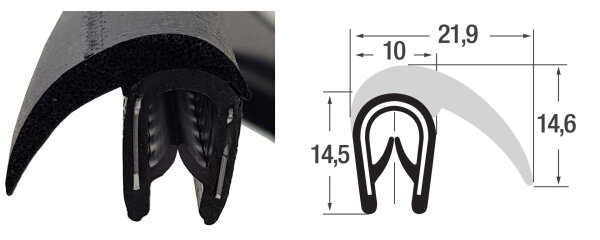 DF19 - Profil de protection de bord avec joint PVC/EPDM - plage de serrage 1-4 mm