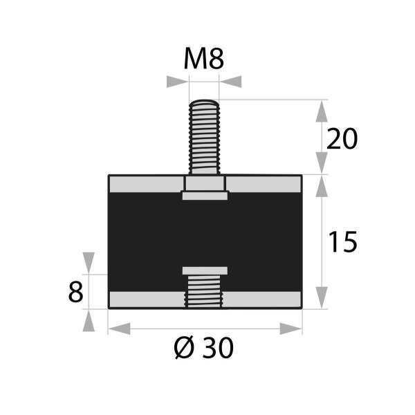 GP2-30-15-AG/IG-M8 x 20/8 Gummi-Metall-Puffer Gummipuffer Schwingungsdämpfer Silentblock