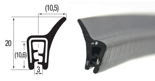 DF2 - EPDM randbeschermingsprofiel met afdichtlip - klembereik 1-3 mm