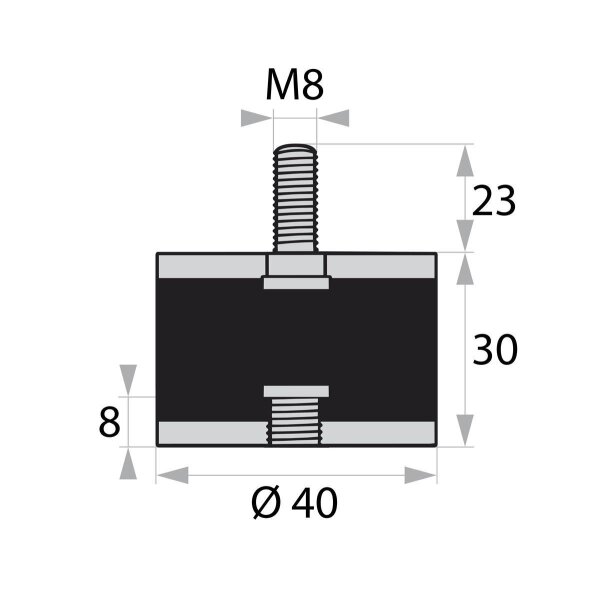 GP2-40-30-AG/IG-M8 x 23/8 Gummi-Metall-Puffer Gummipuffer Schwingungsdämpfer Silentblock