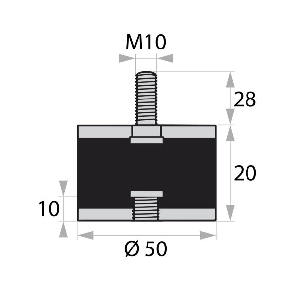 GP-AG/IG-28/10-M10-D50xH20 Gummi-Metall-Puffer Gummipuffer Schwingungsdämpfer Silentblock