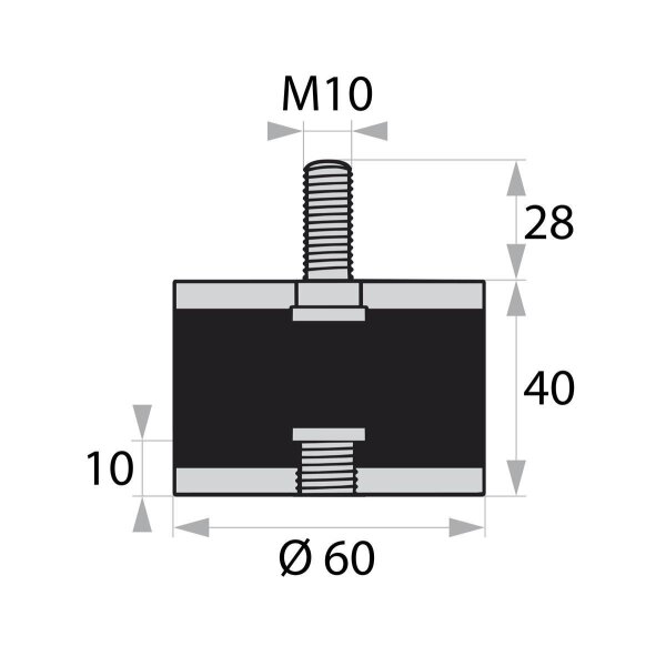 GP-AG/IG-28/10-M10-D60xH40 Gummi-Metall-Puffer Gummipuffer Schwingungsdämpfer Silentblock