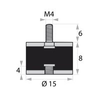 GP/S-AG/IG-6/4-M4-D15xH8 Gummi-Metall-Puffer Gummipuffer...