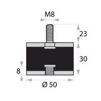 GP/S-AG/IG-23/8-M8-D50xH30 Gummi-Metall-Puffer...