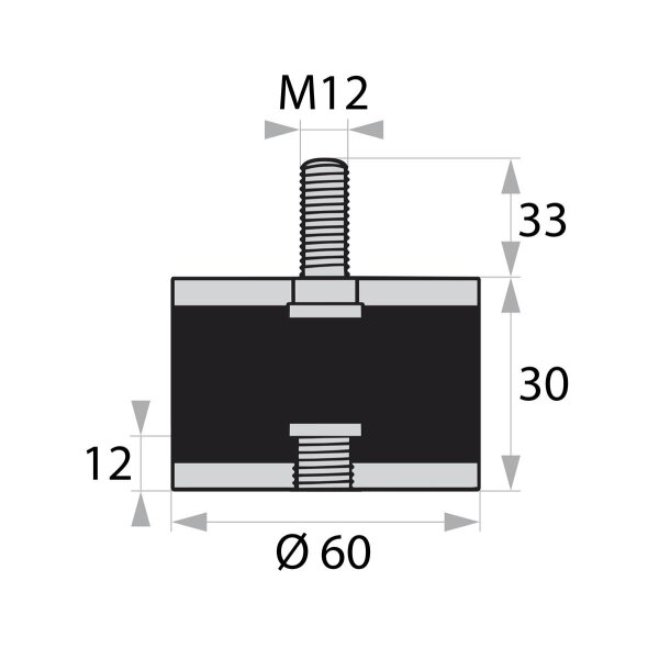 GP/S-AG/IG-33/12-M12-D60xH30 gumowo-metalowy bufor gumowy tłumik drgań silentblock