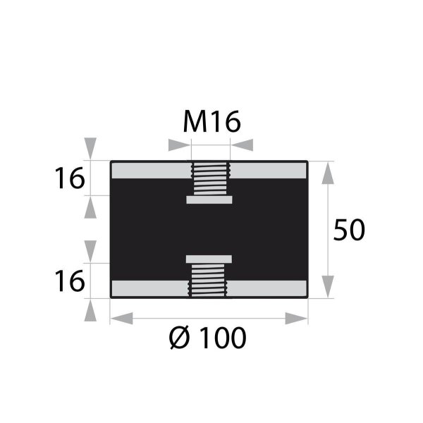 GP-IG/IG-16/16-M16-D100xH50 Gummi-Metall-Puffer Gummipuffer Schwingungsdämpfer Silentblock