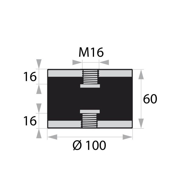 GP-IG/IG-16/16-M16-D100xH60 Gummi-Metall-Puffer Gummipuffer Schwingungsdämpfer Silentblock
