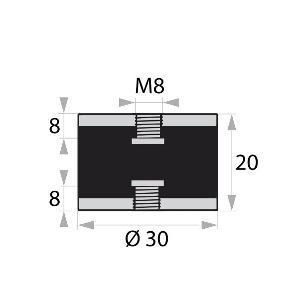 GP-IG/IG-8/8-M8-D30xH20 rubber-metaal buffer rubber buffer trillingsdemper silentblock