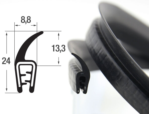 DF3 - Profilo proteggi bordo EPDM con labbro di tenuta - intervallo di serraggio 1-2,5 mm