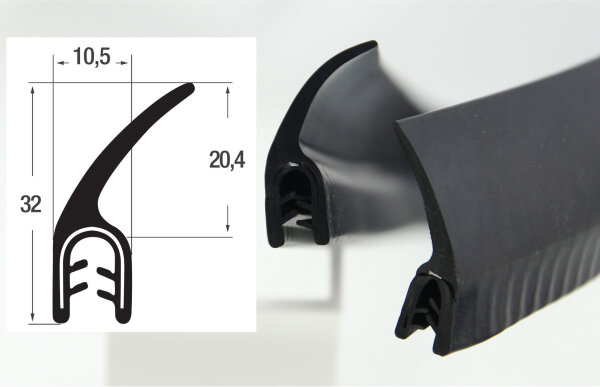 DF5 - EPDM edge protection sealing lip profile rubber seal - clamping range 2-4 mm