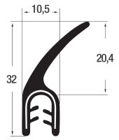 DF5 - EPDM edge protection sealing lip profile rubber seal - clamping range 2-4 mm