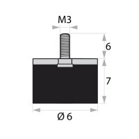 Rubber-metal buffer GP4-06-07-AG-M3 x 6 Rubber buffer...