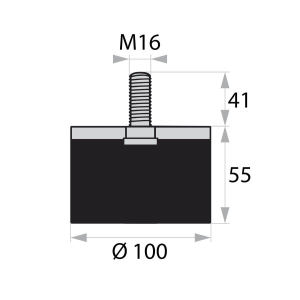 Rubber-metaal buffer GP4-100-55-AG-M16 x 41 Rubber buffer Trillingsdemper Silentblok
